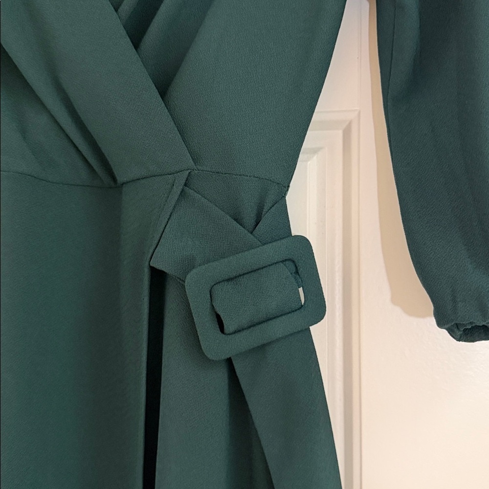 Monteau small Women’s Dark Green Long Sleeve wrap belted Dress - Picture 2 of 5